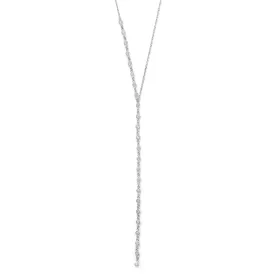 16" 2 Rhodium Plated Bezel CZ Lariat Necklace