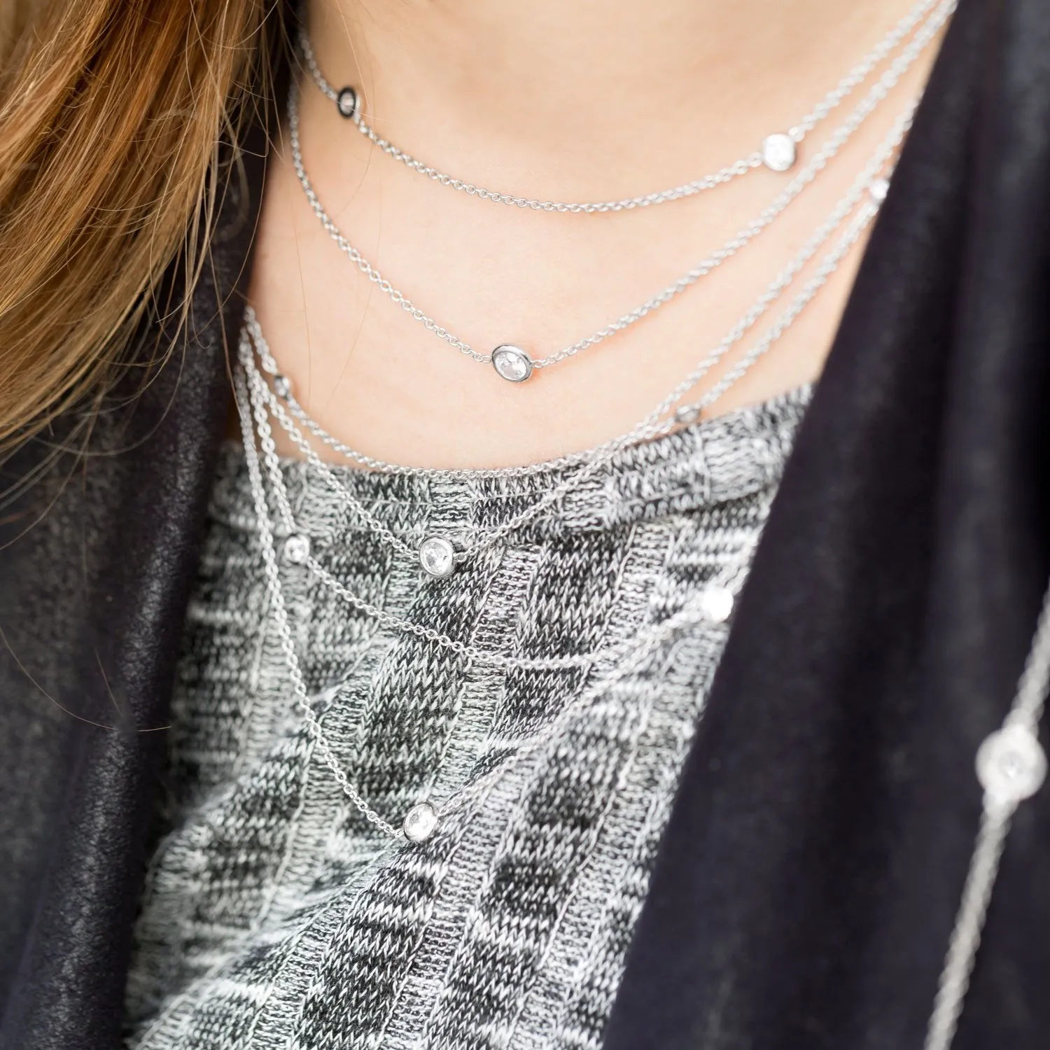 16" 2" Extension Rhodium Plated Multistrand Graduated Necklace with CZs
