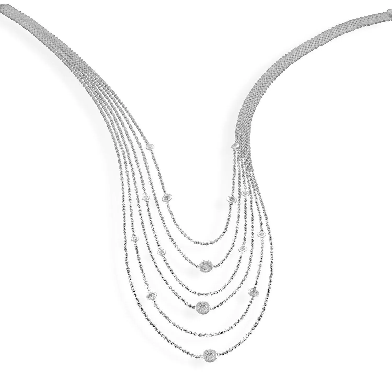 16" 2" Extension Rhodium Plated Multistrand Graduated Necklace with CZs