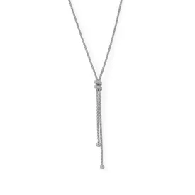 16" 2" Italian Rhodium Plated Coreana and CZ Lariat Necklace