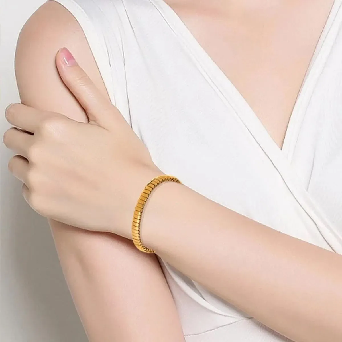 18K Gold Flexible Anti-Tarnish Stackable Bracelet for Women