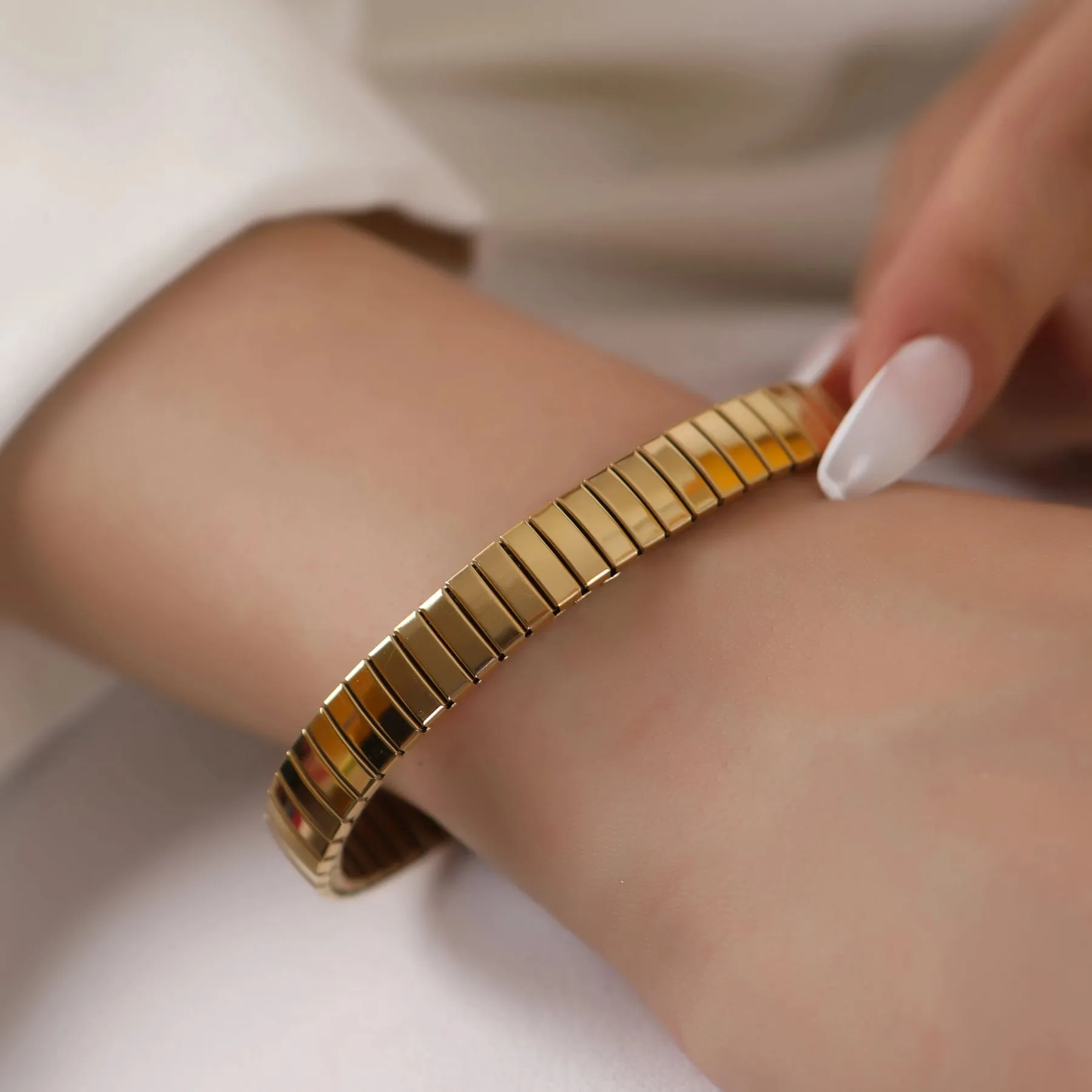 18K Gold Flexible Anti-Tarnish Stackable Bracelet for Women