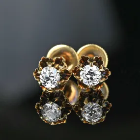 Exquisite Antique 14K Gold European Cut Diamond Stud Earrings - Timeless Vintage Jewelry