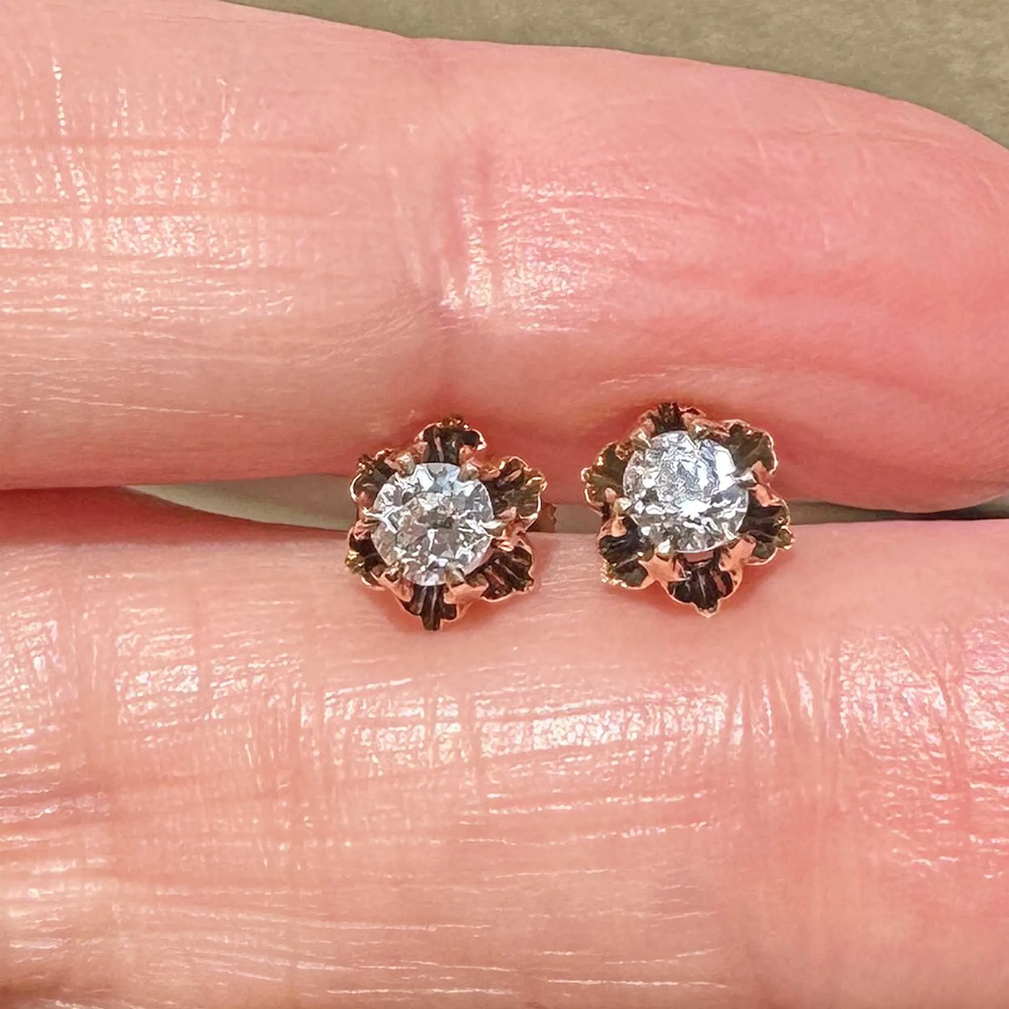 Exquisite Antique 14K Gold European Cut Diamond Stud Earrings - Timeless Vintage Jewelry
