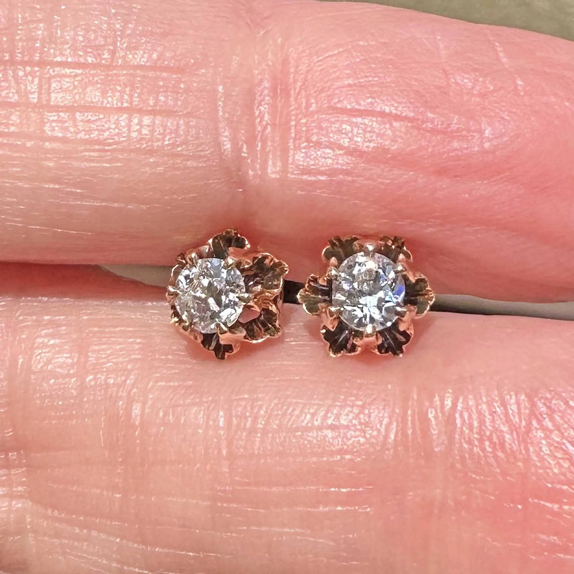 Exquisite Antique 14K Gold European Cut Diamond Stud Earrings - Timeless Vintage Jewelry