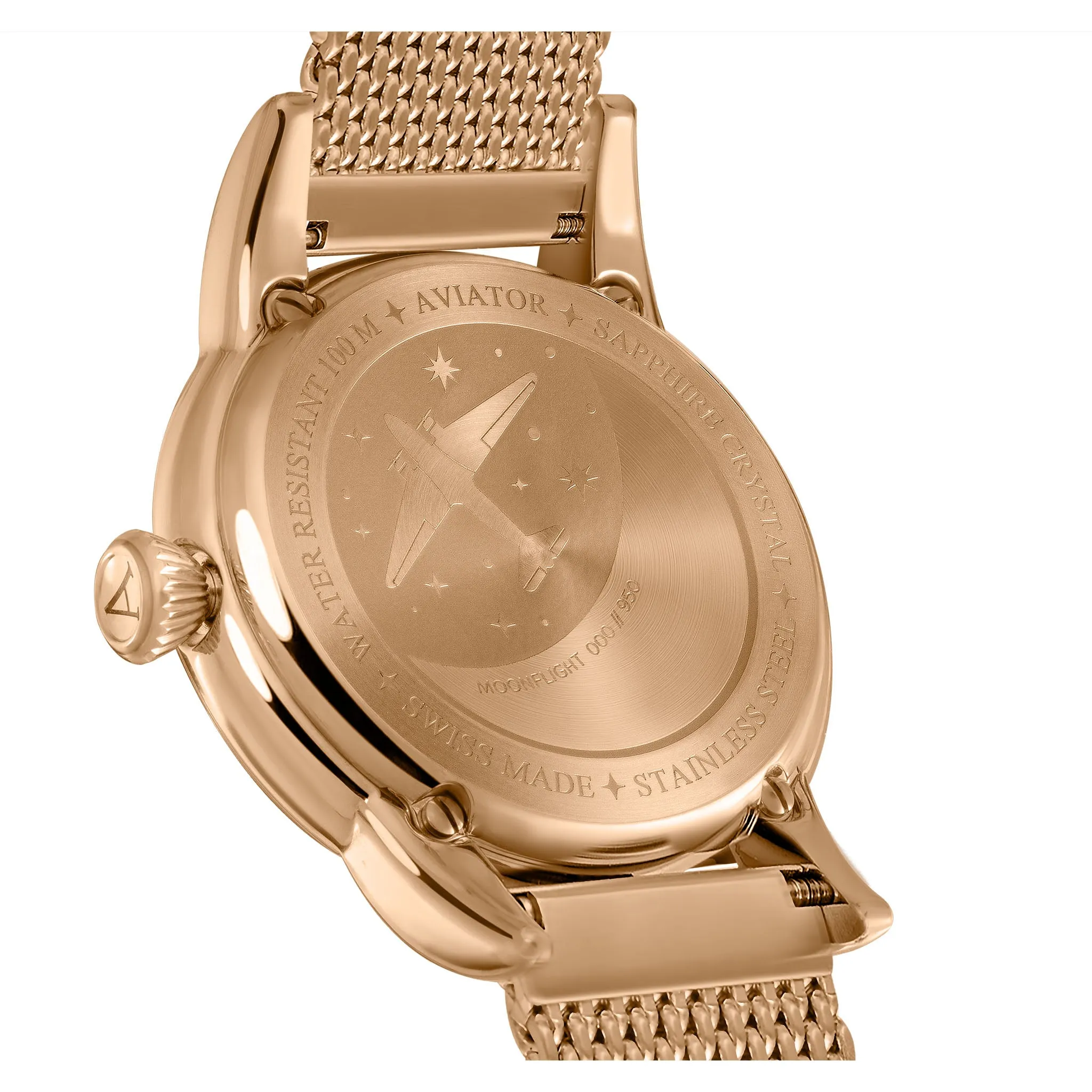Womens Aviator Swiss Made Watch - White Dial, Milanese Stainless Steel Mesh Band - Model V13322515