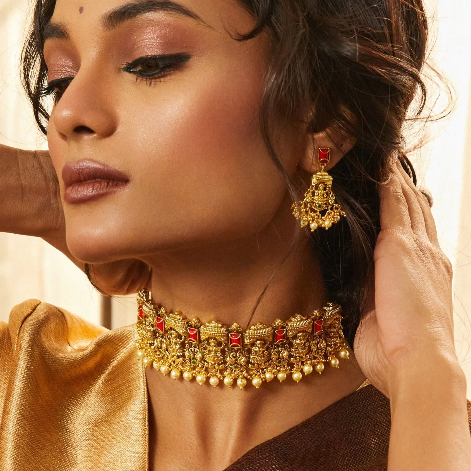 Elegant Bhavani Antique Temple Choker Set