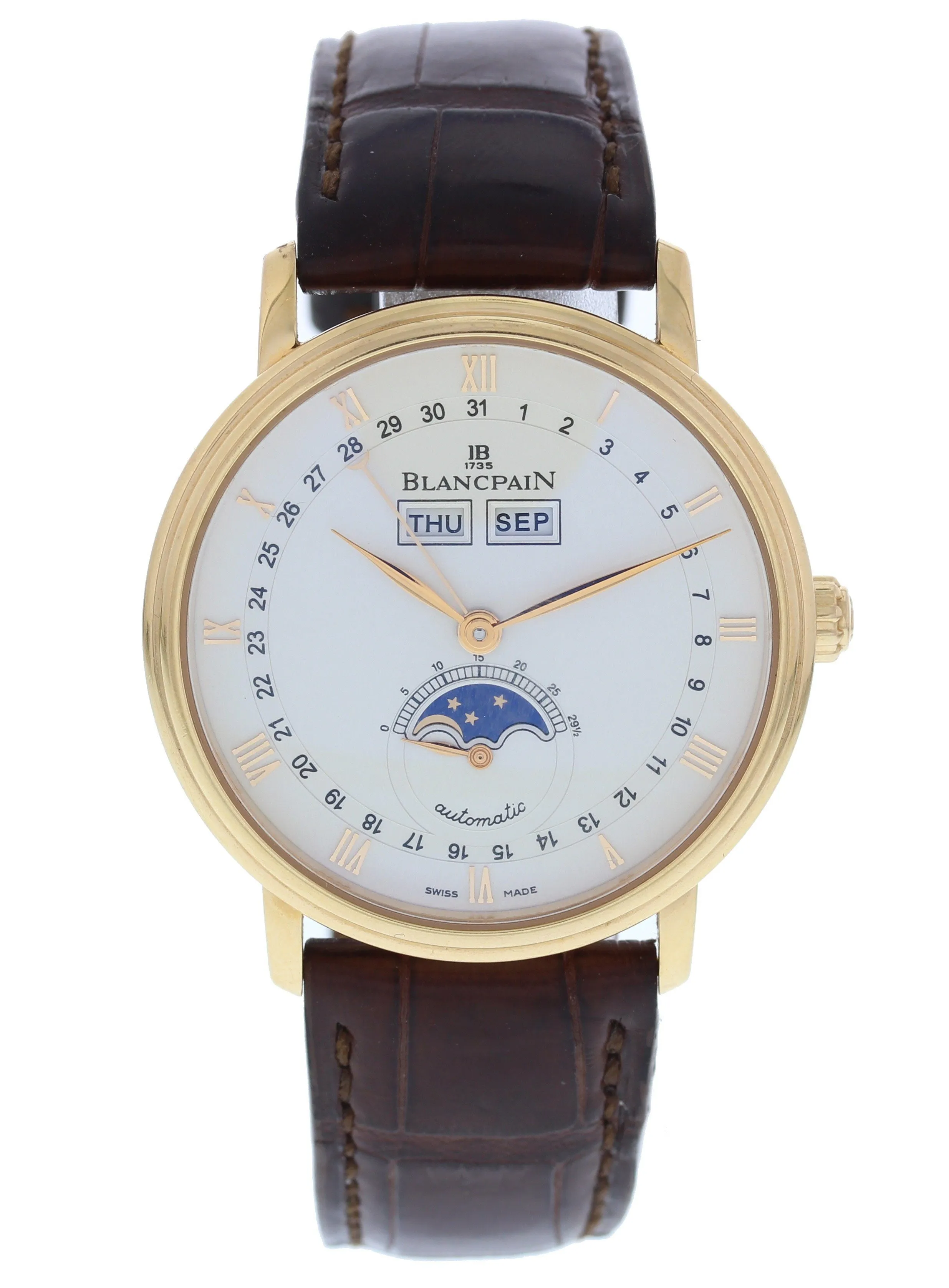 Luxurious Blancpain Villeret 6263A-3642 18k Rose Gold Watch with Complete Calendar and Moonphase