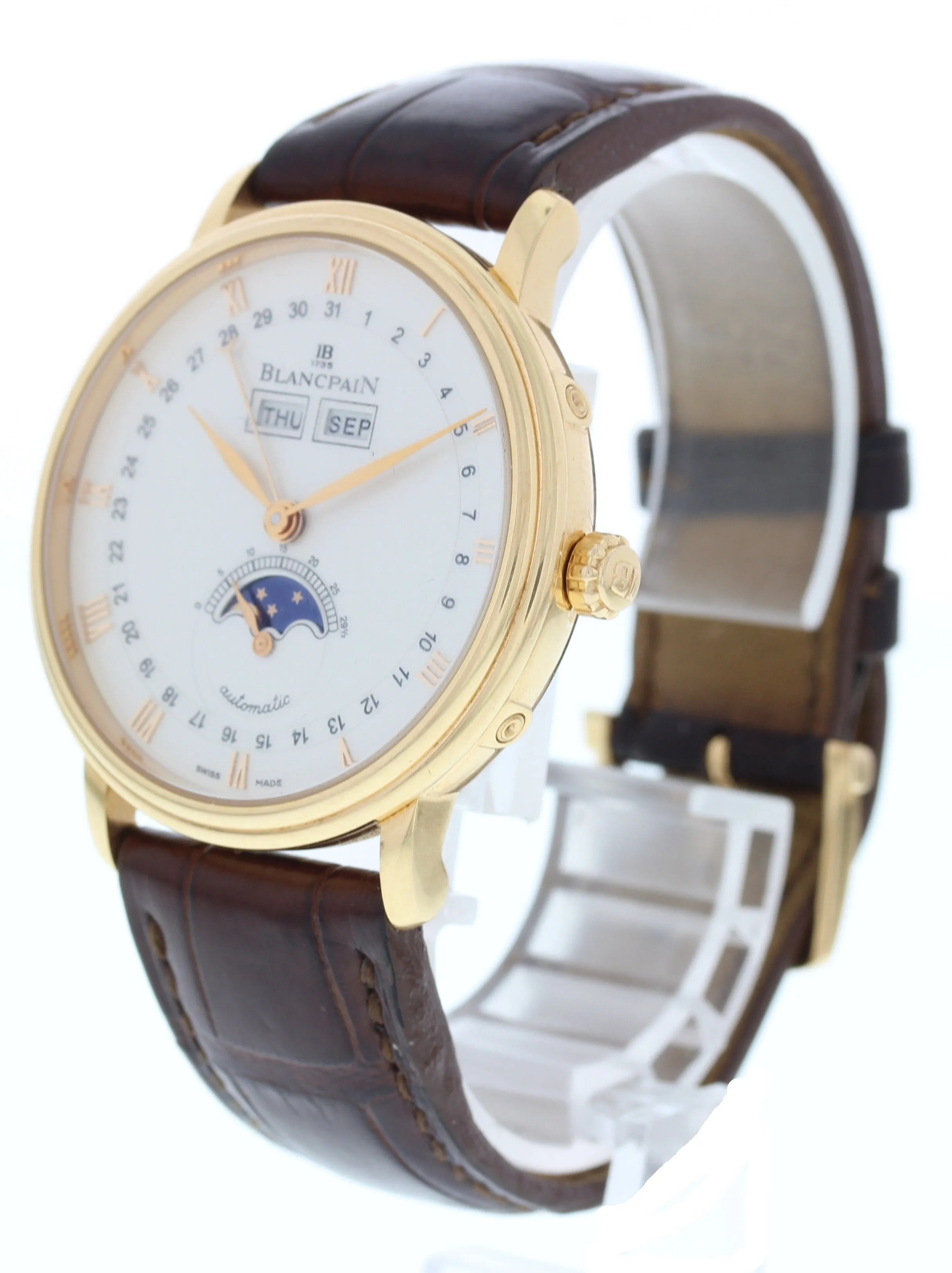 Luxurious Blancpain Villeret 6263A-3642 18k Rose Gold Watch with Complete Calendar and Moonphase