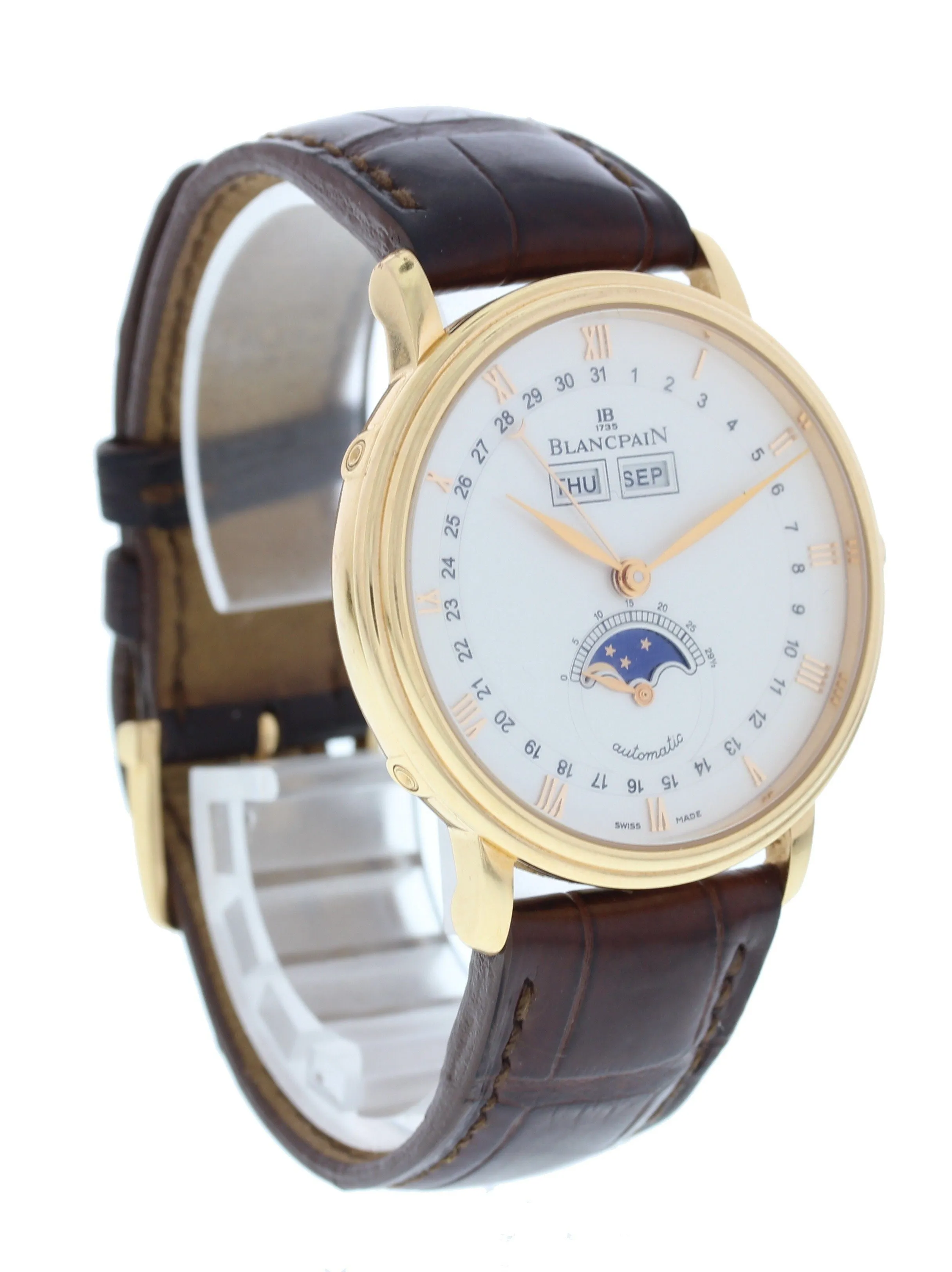 Luxurious Blancpain Villeret 6263A-3642 18k Rose Gold Watch with Complete Calendar and Moonphase