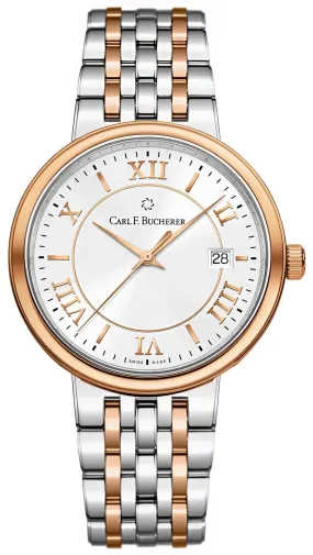 Mens Carl F. Bucherer Adamavi Automatic Watch, Stainless Steel & 18k Rose Gold, Silver Dial, Date Feature, Model 00.10314.07.15.21