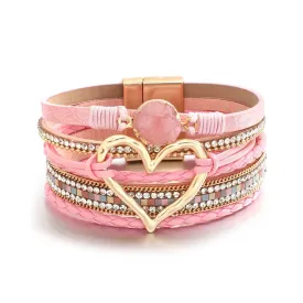 'Dalgu' Heart Charm Cuff Bracelet - pink