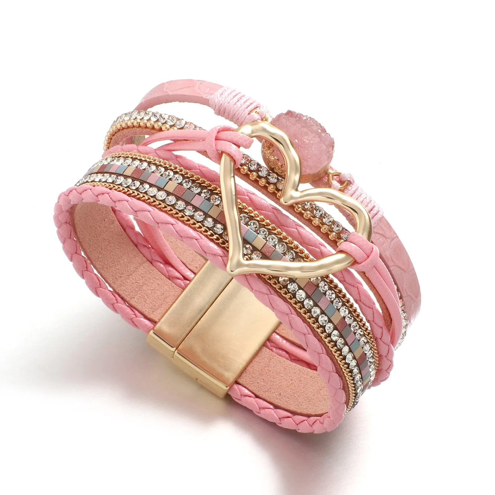 'Dalgu' Heart Charm Cuff Bracelet - pink