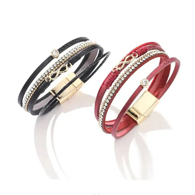 'Infinity' Charm & Rhinestones Cuff Bracelet - pink