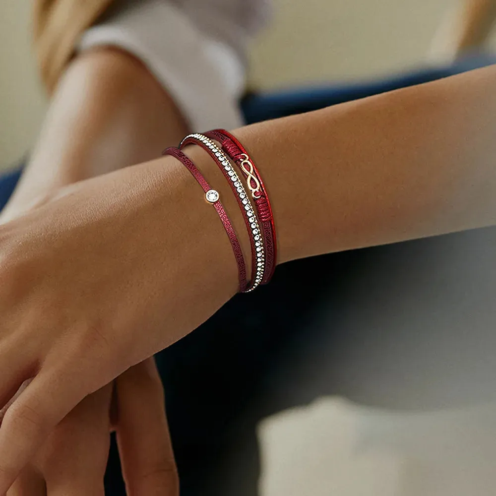 'Infinity' Charm & Rhinestones Cuff Bracelet - pink
