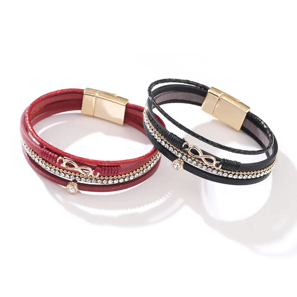 'Infinity' Charm & Rhinestones Cuff Bracelet - pink