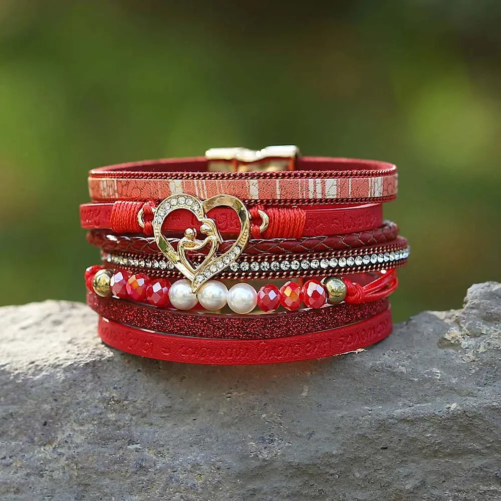 'Inspired Heart' Rhinestones and Beads Bracelet - red