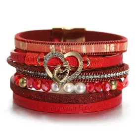'Inspired Heart' Rhinestones and Beads Bracelet - red