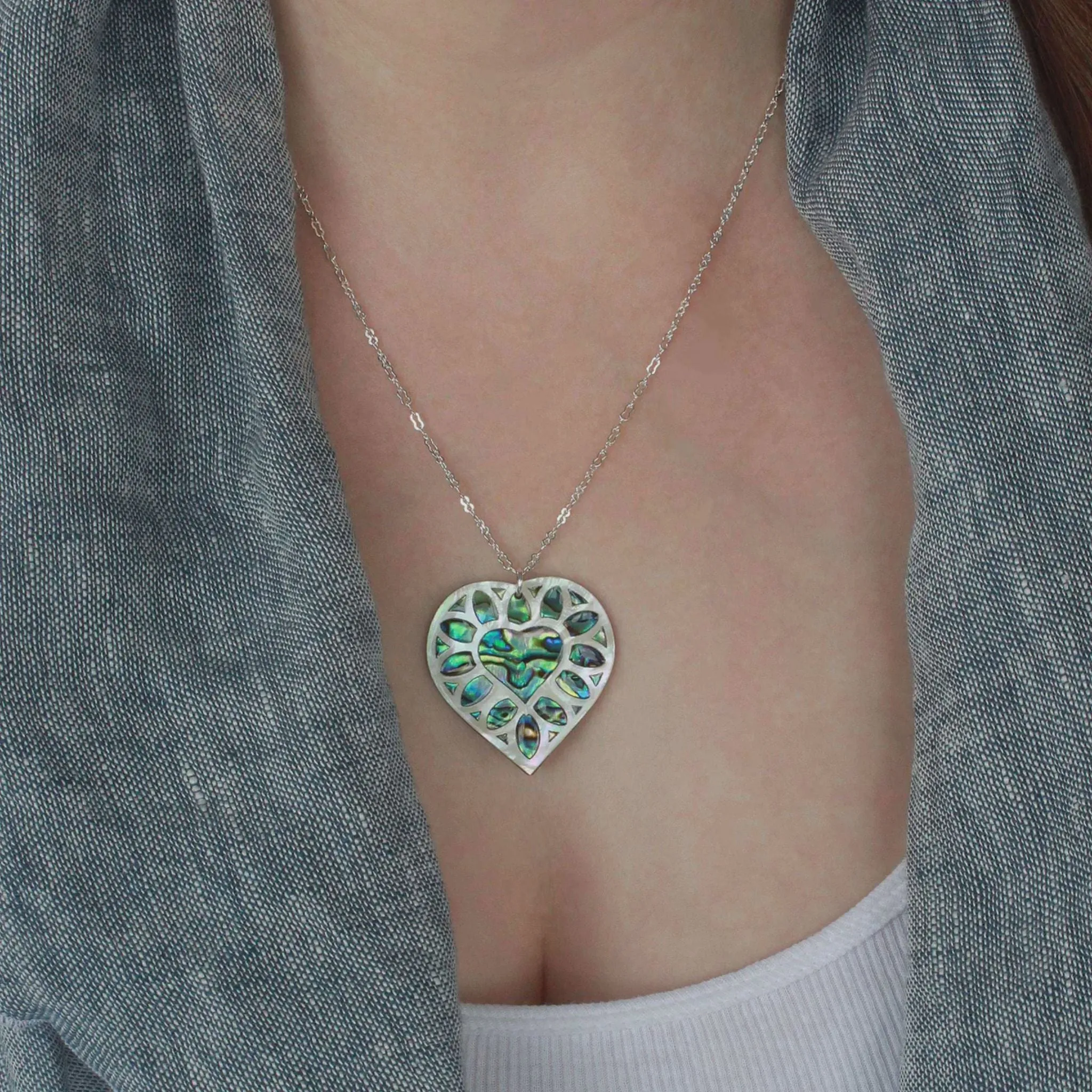 Large Pāua Heart Necklace