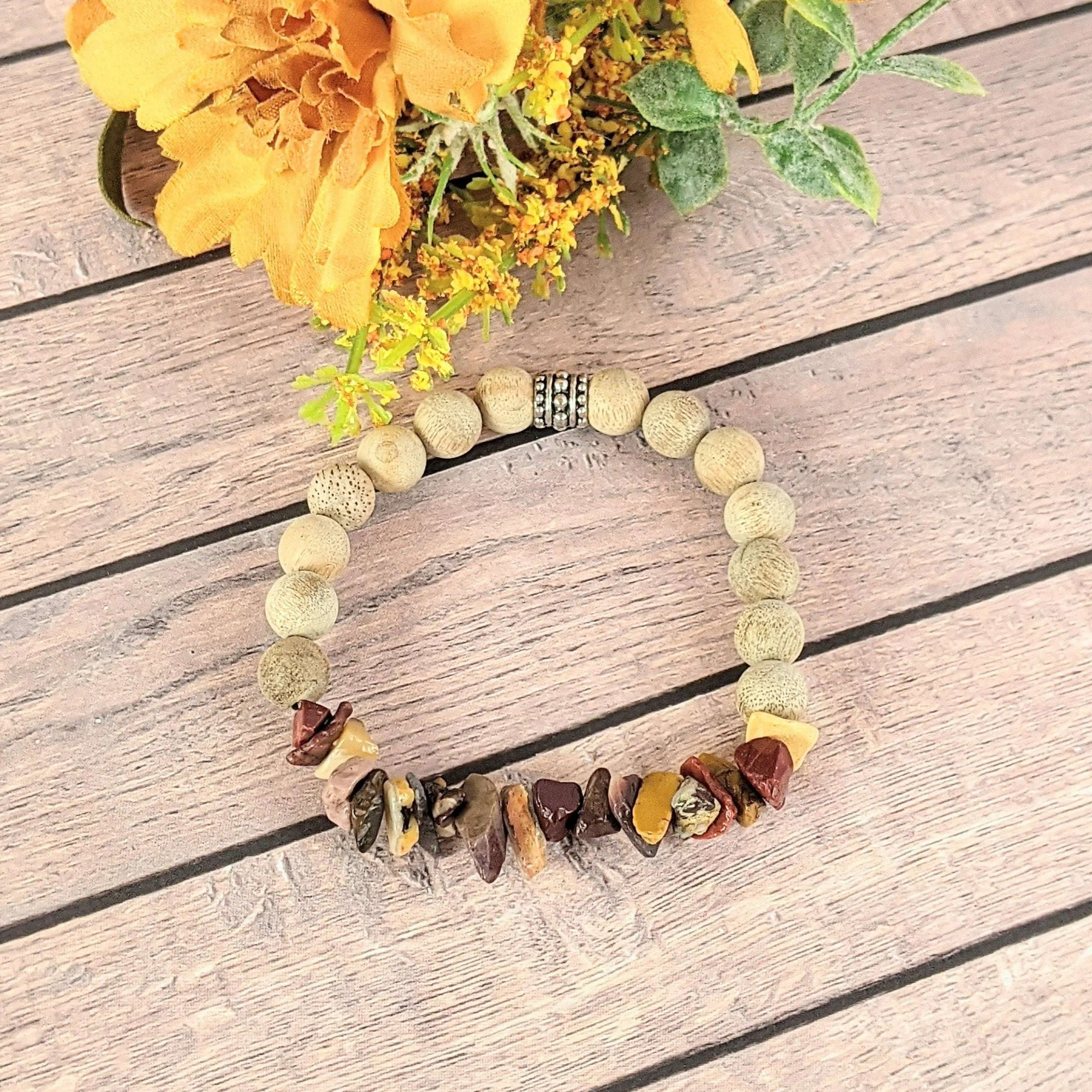 Natural Mookaite Gemstone Chip Diffuser Bracelet- Will Power & Creativity Bracelet