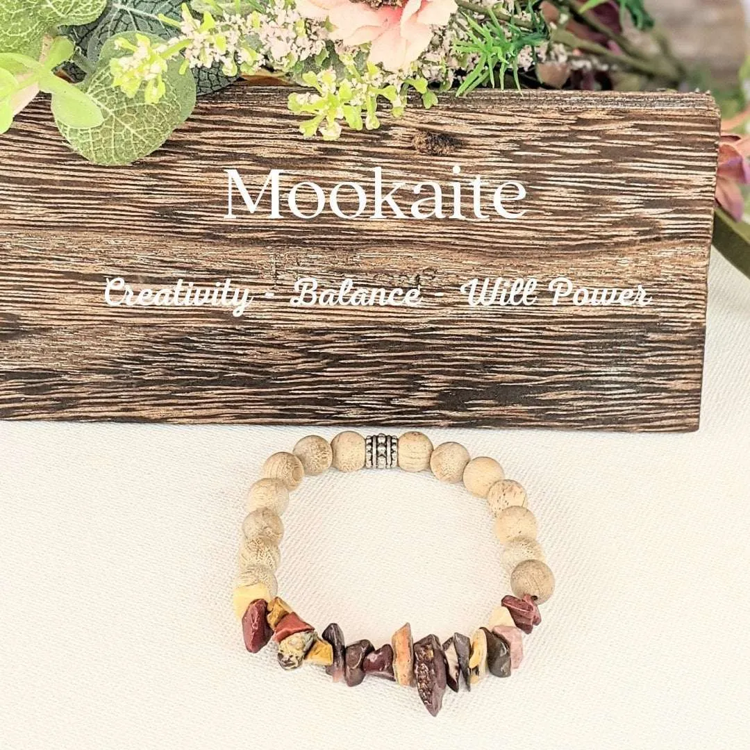 Natural Mookaite Gemstone Chip Diffuser Bracelet- Will Power & Creativity Bracelet