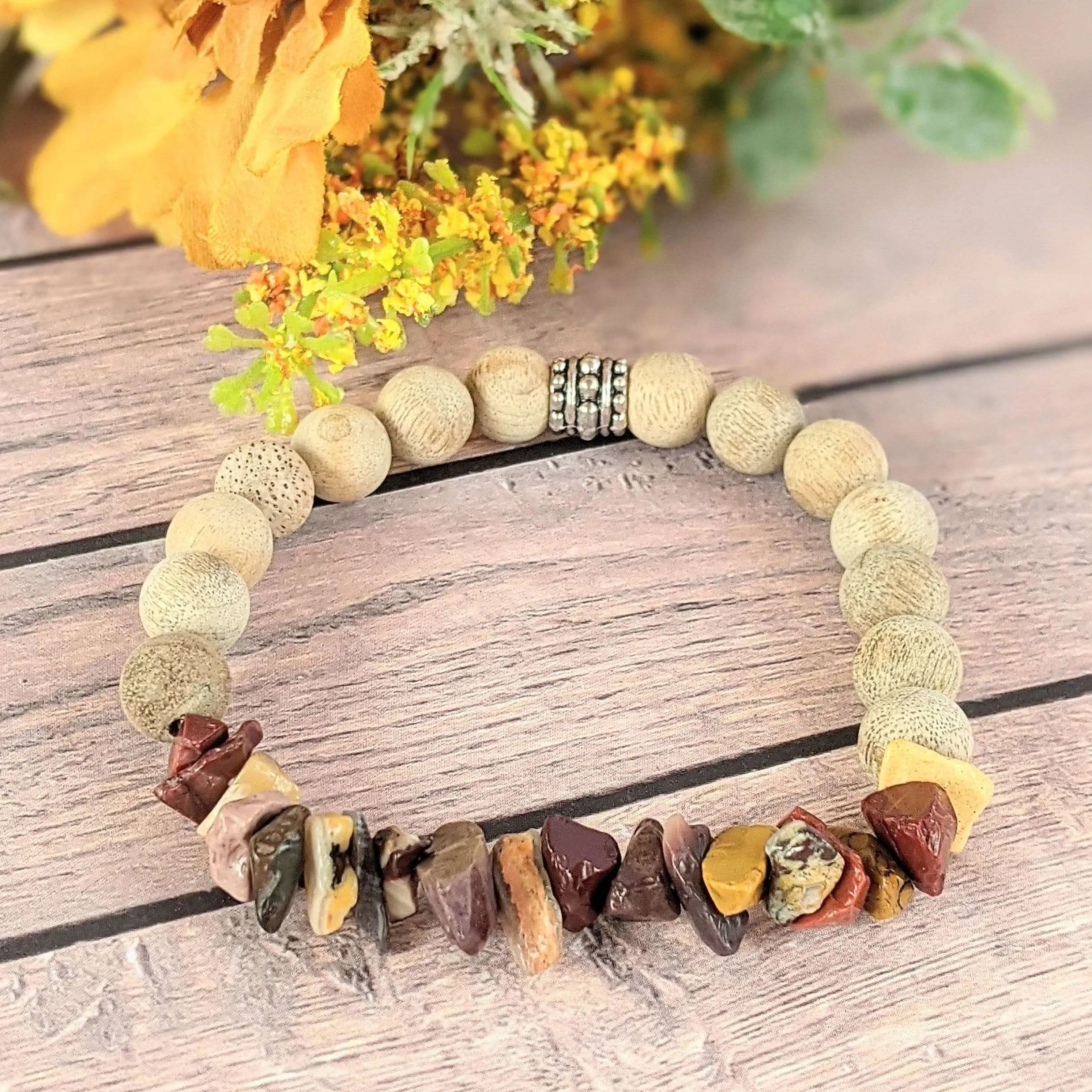 Natural Mookaite Gemstone Chip Diffuser Bracelet- Will Power & Creativity Bracelet