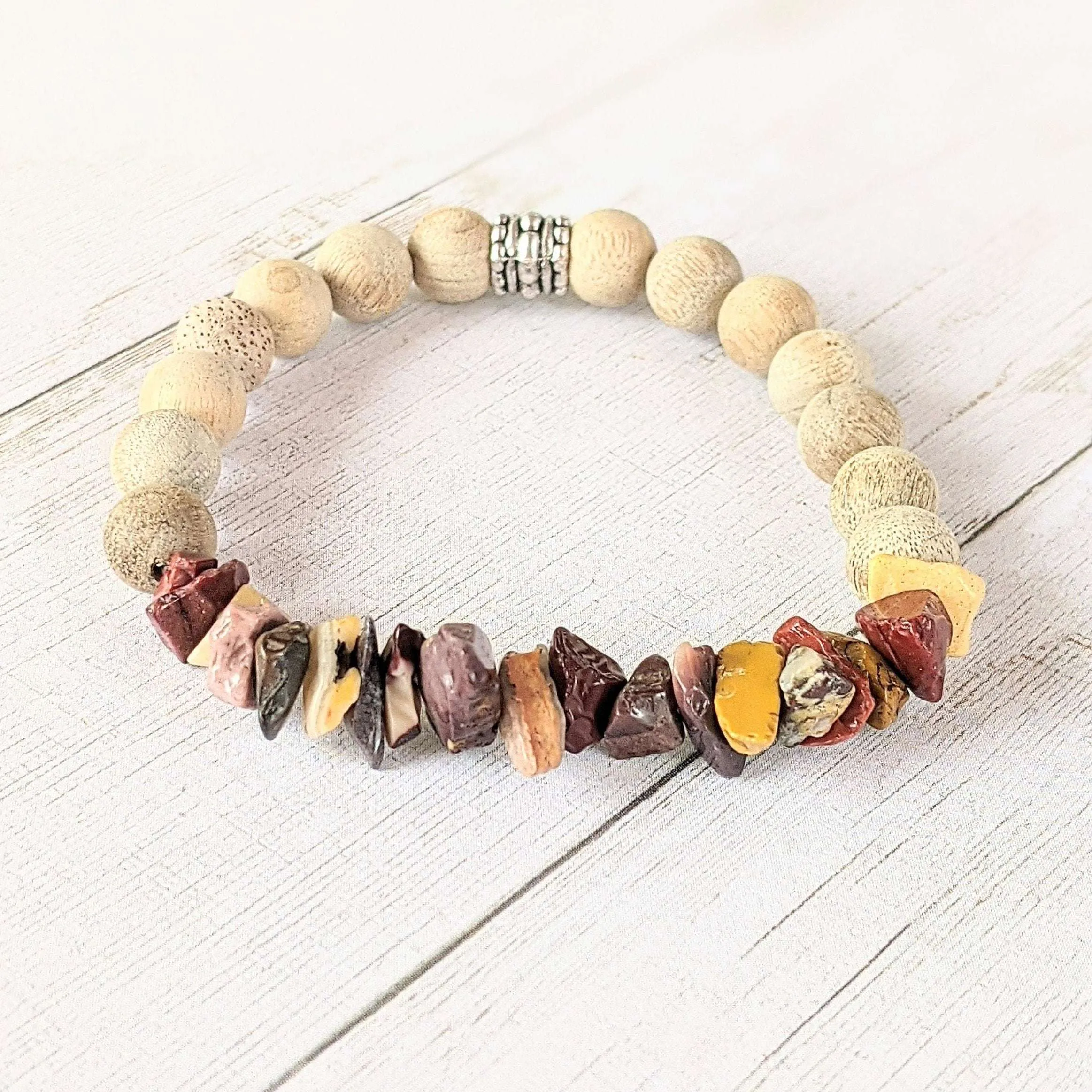 Natural Mookaite Gemstone Chip Diffuser Bracelet- Will Power & Creativity Bracelet