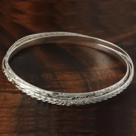 Sterling Silver 3 in 1 Hawaiian Scroll/Maile Leaf/Plumeria Bangle