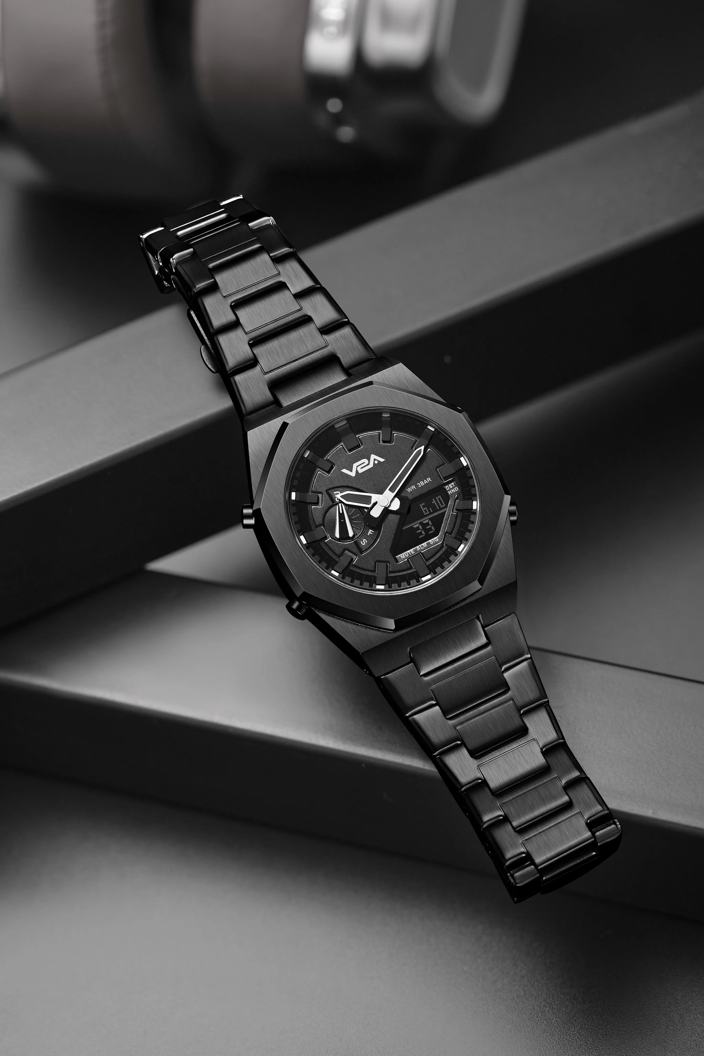 V2A Allure Mens Multifunctional Watch - Analogue-Digital Display, Alloy Case, Stainless Steel Band, 30M Water Resistance, 5 Alarms, World Time, Countdown Timer, Stopwatch | Ideal Birthday Gift