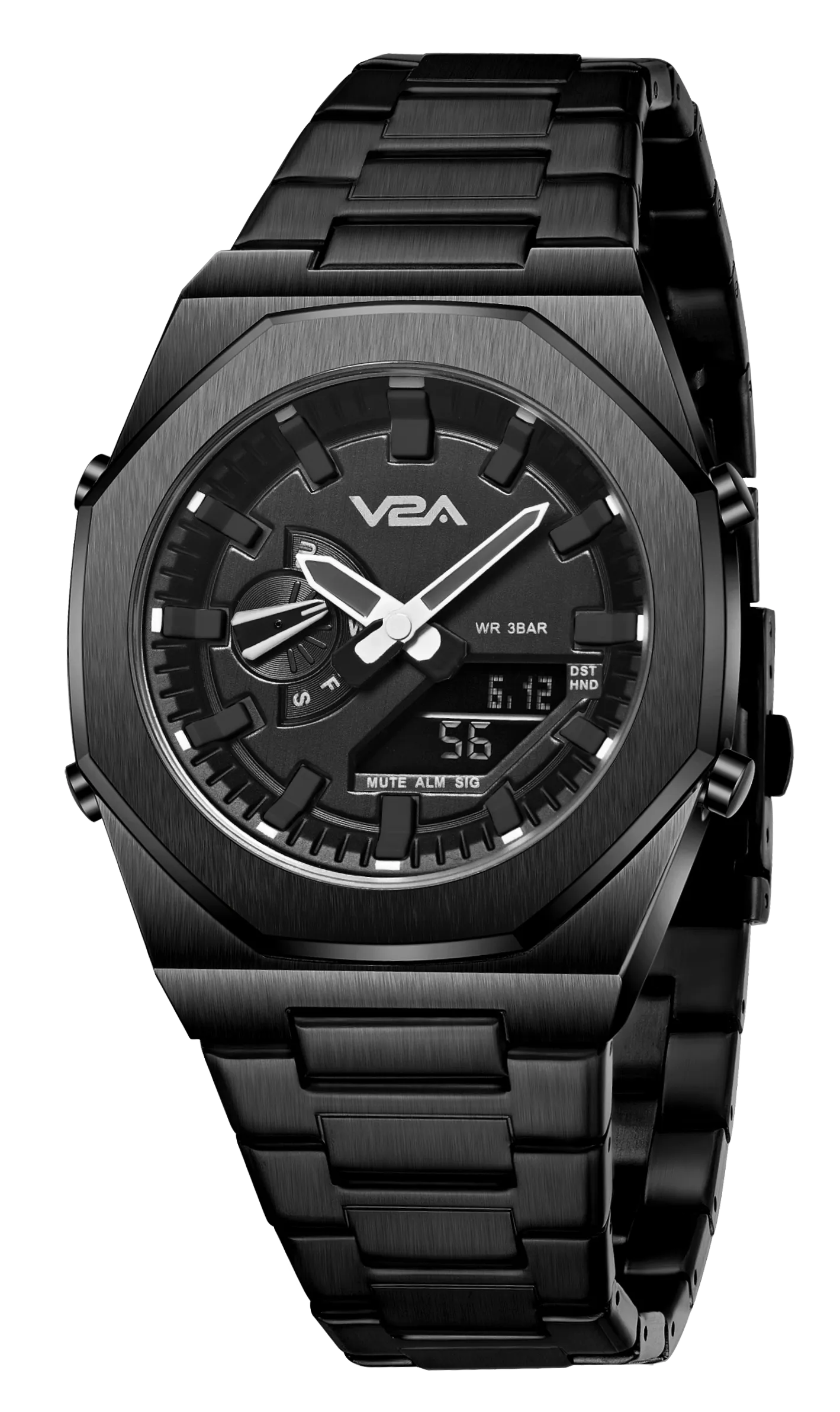 V2A Allure Mens Multifunctional Watch - Analogue-Digital Display, Alloy Case, Stainless Steel Band, 30M Water Resistance, 5 Alarms, World Time, Countdown Timer, Stopwatch | Ideal Birthday Gift