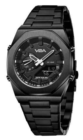 V2A Allure Mens Multifunctional Watch - Analogue-Digital Display, Alloy Case, Stainless Steel Band, 30M Water Resistance, 5 Alarms, World Time, Countdown Timer, Stopwatch | Ideal Birthday Gift